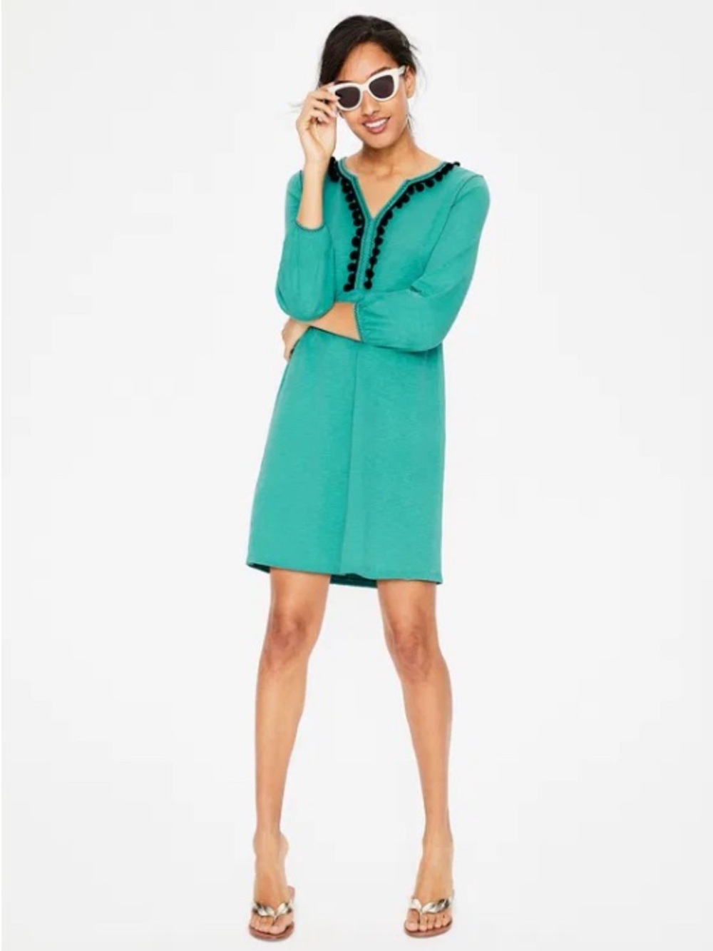 Teal Pom-Trim Shift Dress - Women